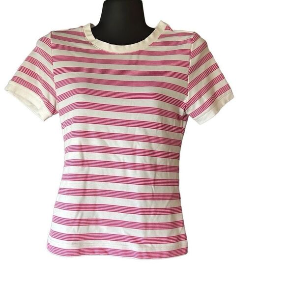 Maeve by ANTHROPOLOGIE white pink striped shirt tee top women’s small - Picture 6 of 7
